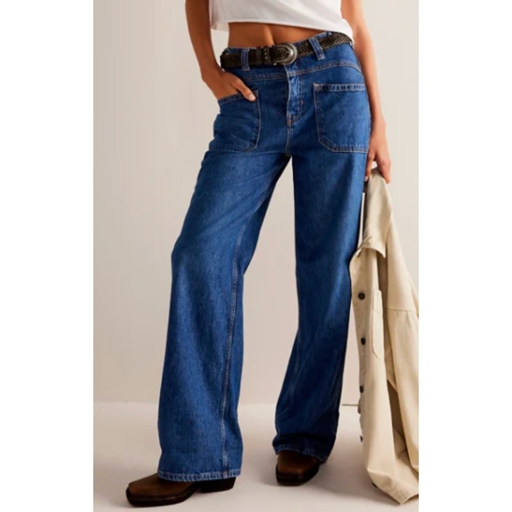 We The Free Palmer Cuffed Jeans 29 Tunnel Vision Wide Leg Patch‎ Pocket
